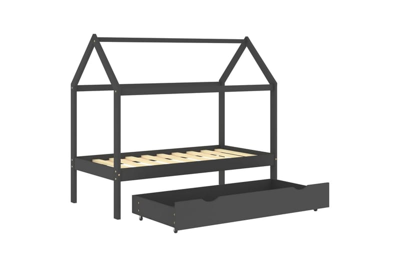 Lasten sängynrunko laatikolla t.harmaa täysi mänty 80x160 cm - Huonekalut - Lasten kalusteet - Lastensängyt & juniorisängyt - Talosänky