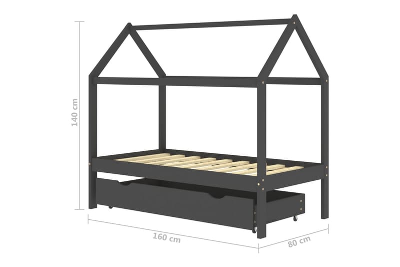 Lasten sängynrunko laatikolla t.harmaa täysi mänty 80x160 cm - Huonekalut - Lasten kalusteet - Lastensängyt & juniorisängyt - Talosänky