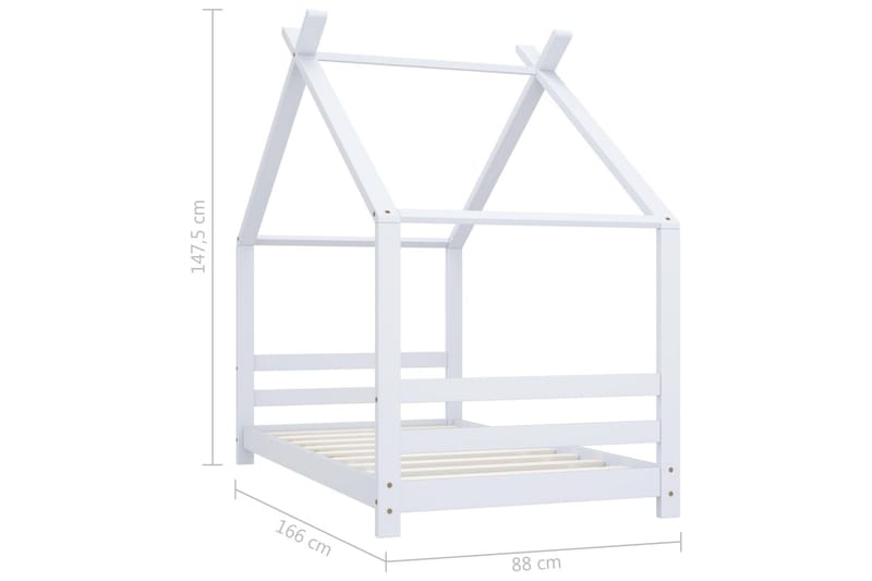 Lasten sängynrunko valkoinen täysi mänty 80x160 cm - Talosänky