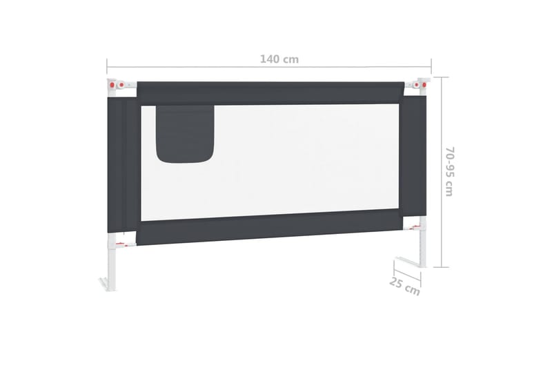 Turvalaita sänkyyn tummanharmaa 140x25 cm kangas - Harmaa - Lastensängyt & juniorisängyt