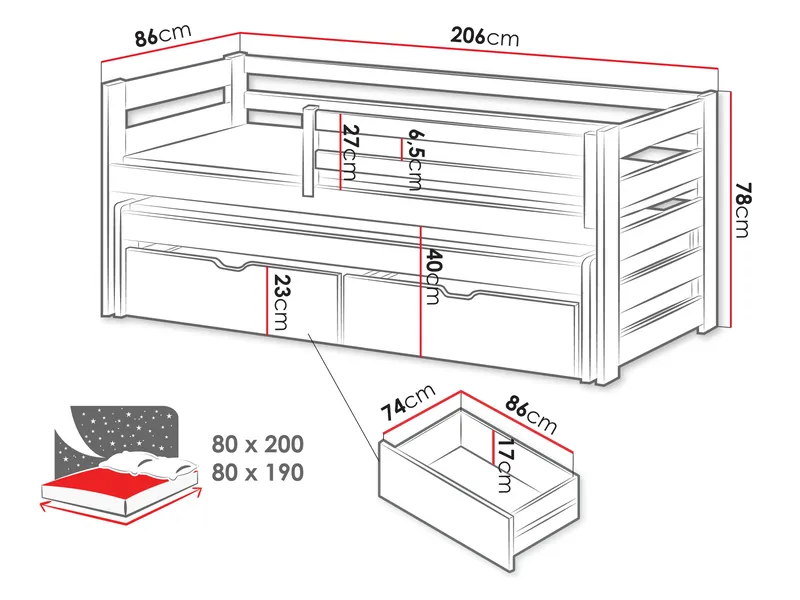 Tynor Juniorisänky 80x200 cm - Beige - Huonekalut - Lasten kalusteet - Lastensängyt & juniorisängyt - Tavallinen lastensänky
