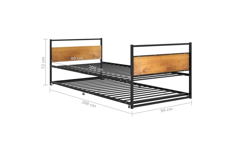 Ulosvedettävä sängynrunko musta metalli 90x200 cm - Musta - Huonekalut - Lasten kalusteet - Lastensängyt & juniorisängyt - Tavallinen lastensänky