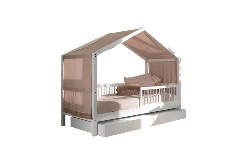 Unisänky laatikolla, turvakaiteella ja tekstiilisarjalla Forrest Valkoinen, Valkoinen