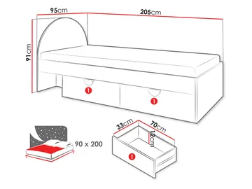 Zarek-juniorisänky 90 × 200 cm - Ruskea, sininen ja beige - Huonekalut - Lasten kalusteet - Lastensängyt & juniorisängyt - Tavallinen lastensänky