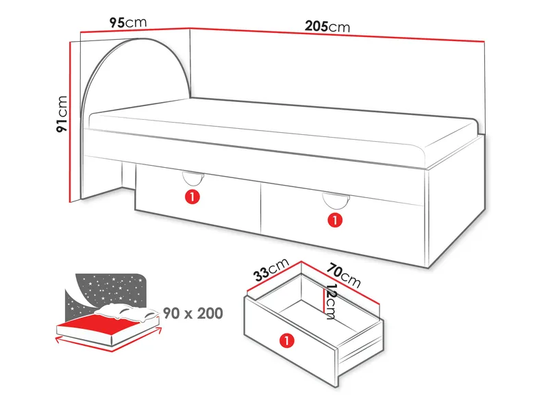 Zarek-juniorisänky 90 × 200 cm - Ruskea, sininen ja beige - Huonekalut - Lasten kalusteet - Lastensängyt & juniorisängyt - Tavallinen lastensänky