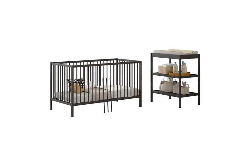 Spjälsäng med skötbord Jaxx Dino Jaxx Anthracite - Huonekalut - Lasten kalusteet - Lasten huonekalusetti