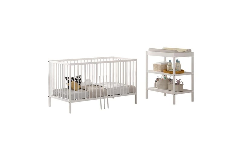 Spjälsäng med skötbord Jaxx Dino Jaxx White - Huonekalut - Lasten kalusteet - Lasten huonekalusetti