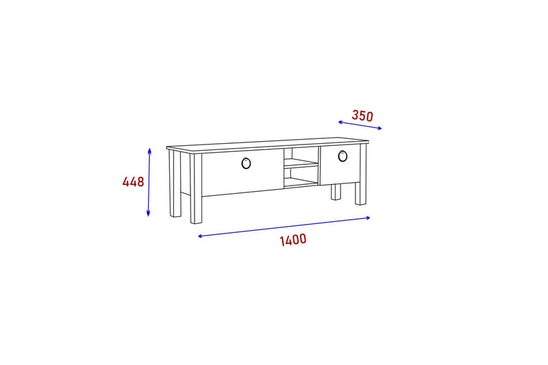 Perrenmies tv-taso 140x35 cm valkoinen/musta - Hanah Home - Huonekalut - TV- & Mediakalusteet - Tv taso & Mediataso