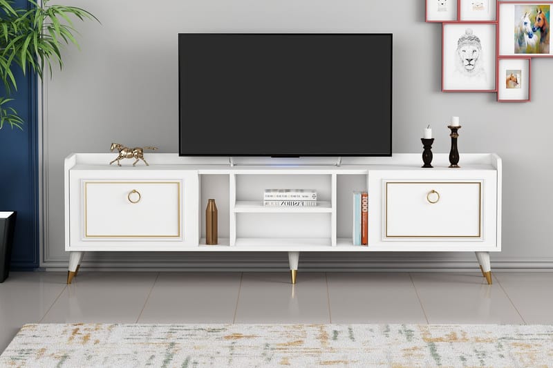 Rudy tv-taso 180x35 cm valkoinen/kulta - Hanah Home - Huonekalut - TV- & Mediakalusteet - Tv taso & Mediataso