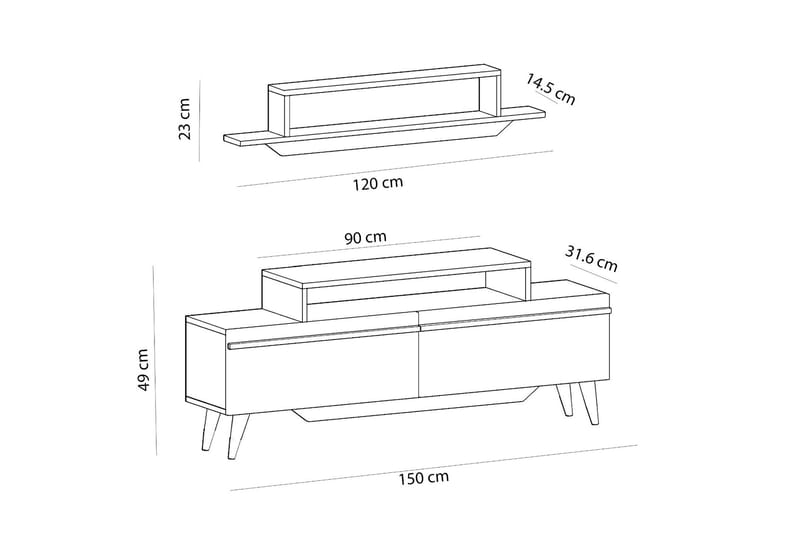 Fabrony tv-kalustesetti 120x14,5 cm valkoinen/ruskea - Hanah Home - Huonekalut - TV- & Mediakalusteet - TV-kalustepaketti
