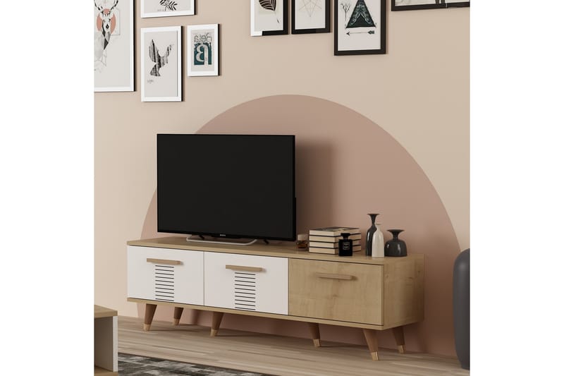 Asimo tv-taso 150x35 cm ruskea/valkoinen - Hanah Home - Huonekalut - TV- & Mediakalusteet - Tv taso & Mediataso