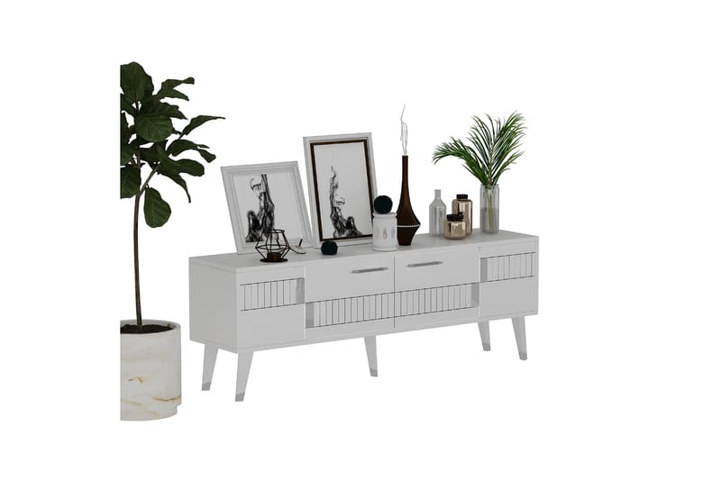 Moda tv-taso 150x35 cm valkoinen/hopea - Hanah Home - Huonekalut - TV- & Mediakalusteet - Tv taso & Mediataso