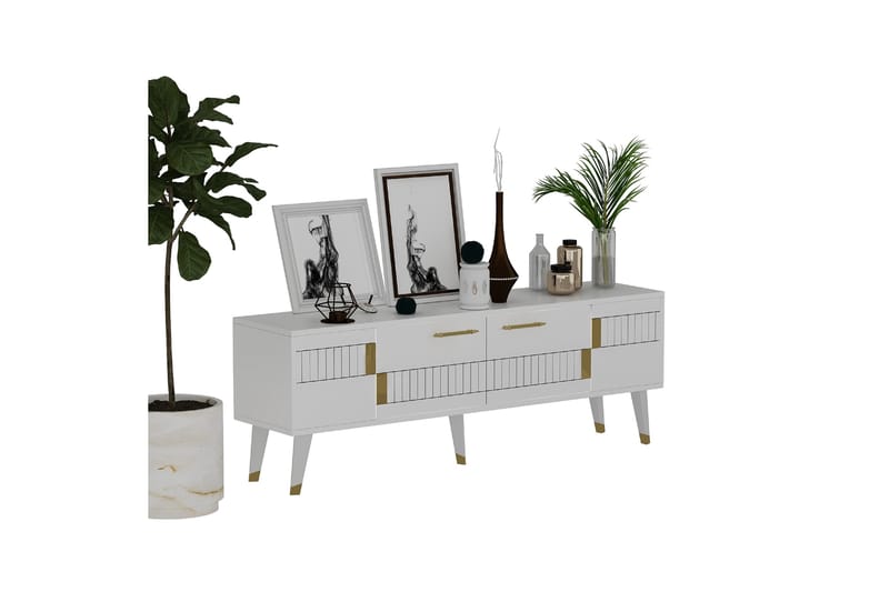 Moda tv-taso 150x35 cm valkoinen/kulta - Hanah Home - Huonekalut - TV- & Mediakalusteet - Tv taso & Mediataso