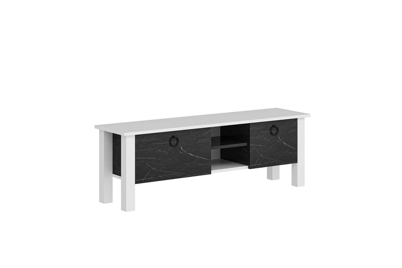 Perrenmies tv-taso 140x35 cm valkoinen/musta - Hanah Home - Huonekalut - TV- & Mediakalusteet - Tv taso & Mediataso