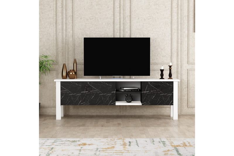 Perrenmies tv-taso 140x35 cm valkoinen/musta - Hanah Home - Huonekalut - TV- & Mediakalusteet - Tv taso & Mediataso