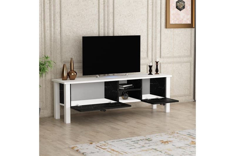 Perrenmies tv-taso 140x35 cm valkoinen/musta - Hanah Home - Huonekalut - TV- & Mediakalusteet - Tv taso & Mediataso