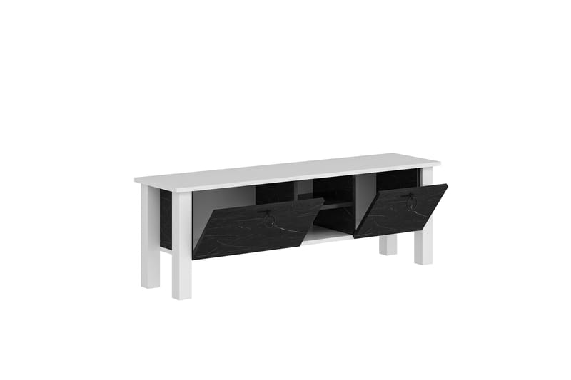 Perrenmies tv-taso 140x35 cm valkoinen/musta - Hanah Home - Huonekalut - TV- & Mediakalusteet - Tv taso & Mediataso
