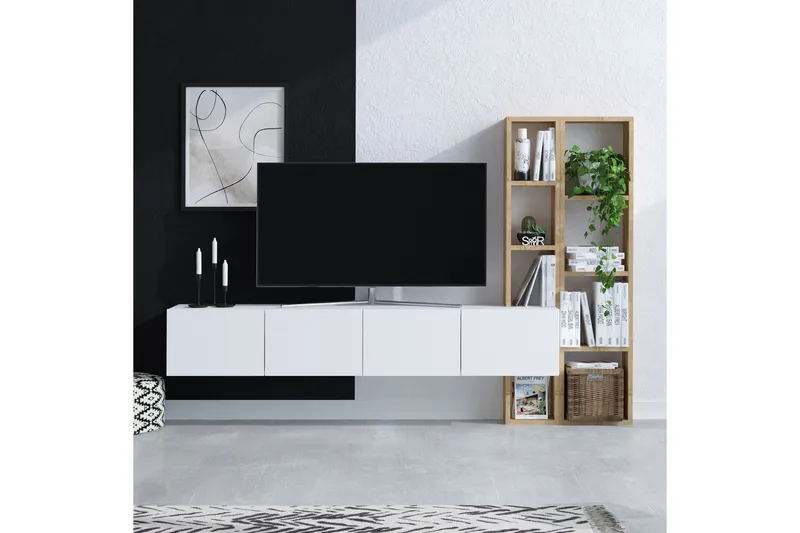 Pana tv-kalustesetti 182x32 cm valkoinen/ruskea, Hanah Home