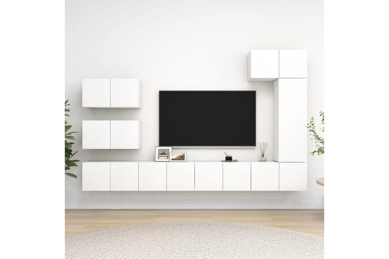 8-osainen TV-kaappisarja valkoinen lastulevy - Valkoinen - Huonekalut - TV- & Mediakalusteet - TV-kaappi