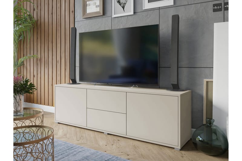 Agawal lattiamallinen tv-taso 141 cm säilytystilalla maalattua puuta - Beige - Huonekalut - TV- & Mediakalusteet - Tv taso & Mediataso