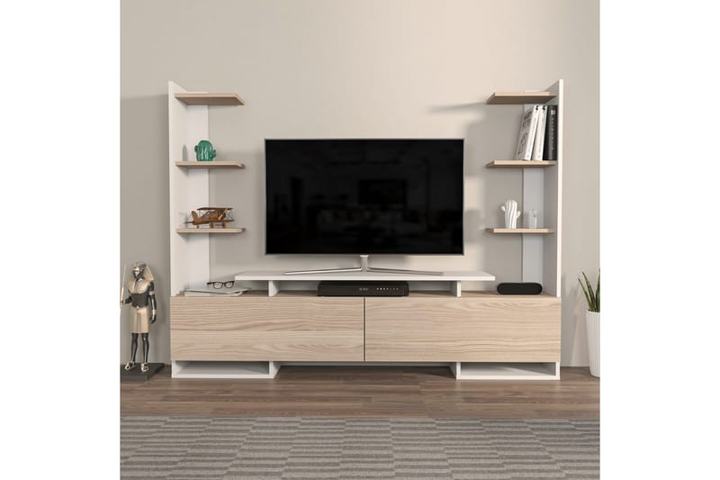 Akdere TV-taso 183,6 cm - Keskisävyinen puu/Valkoinen - Huonekalut - TV- & Mediakalusteet - Tv taso & Mediataso