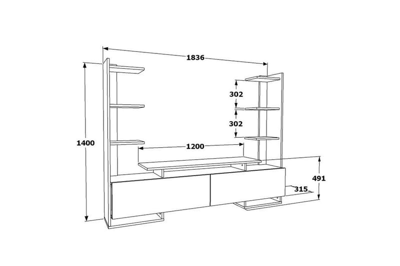 Akdere TV-taso 183,6 cm - Keskisävyinen puu/Valkoinen - Huonekalut - TV- & Mediakalusteet - Tv taso & Mediataso