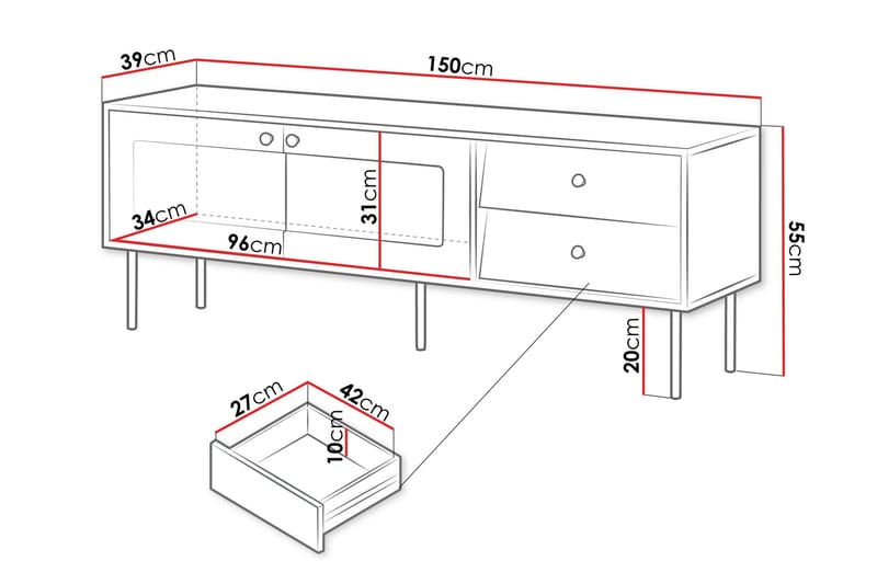 Akilesh TV-taso 150 cm - Musta - Huonekalut - TV- & Mediakalusteet - Tv taso & Mediataso