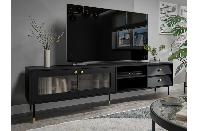 Akilesh TV-taso 200 cm - Musta - Huonekalut - TV- & Mediakalusteet - Tv taso & Mediataso