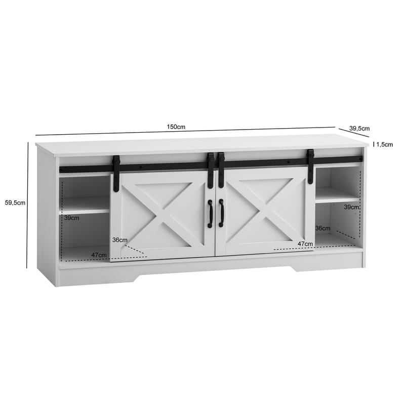 Alino TV-taso 150 cm - Valkoinen, mustat metalliosat - Huonekalut - TV- & Mediakalusteet - Tv taso & Mediataso