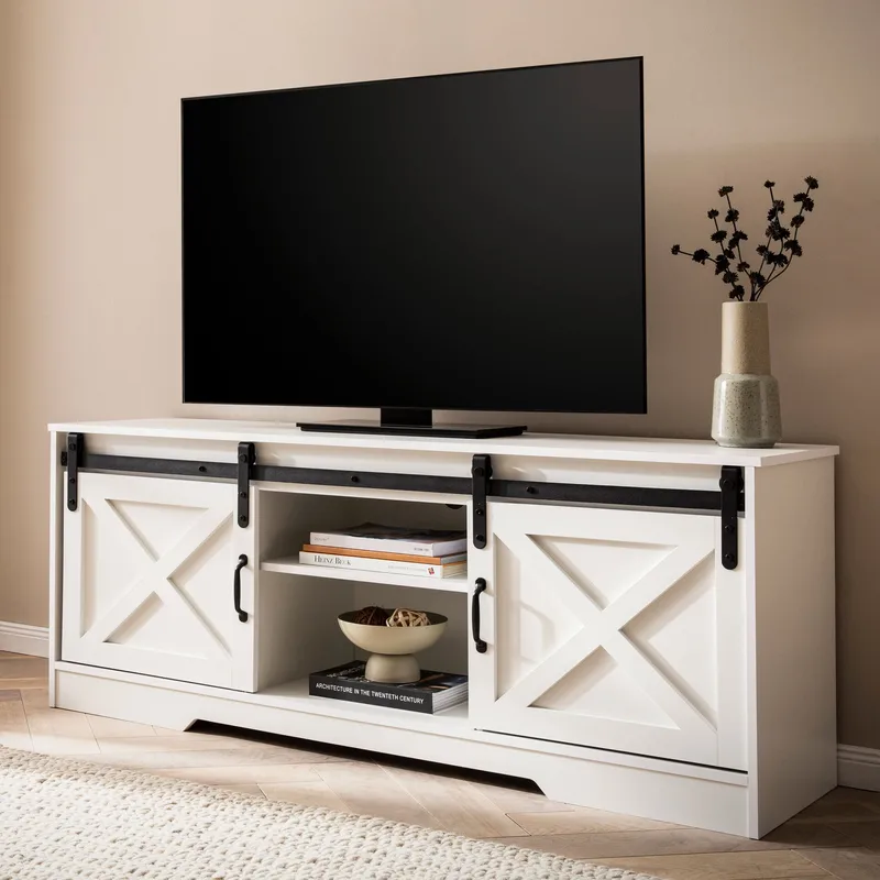 Alino TV-taso 150 cm - Valkoinen, mustat metalliosat - Huonekalut - TV- & Mediakalusteet - Tv taso & Mediataso