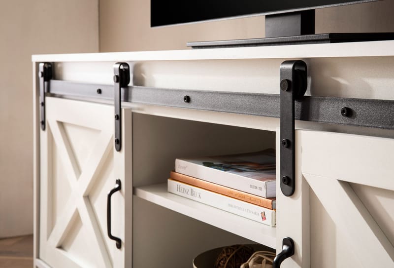 Alino TV-taso 150 cm - Valkoinen, mustat metalliosat - Huonekalut - TV- & Mediakalusteet - Tv taso & Mediataso