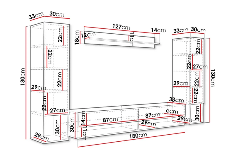 Amadeo TV-huonekalusetti - Valkoinen - Huonekalut - TV- & Mediakalusteet - TV-kalustepaketti