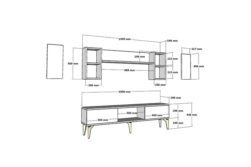 Barriet TV-kalustesarja 150x29,6 cm - Valkoinen - Huonekalut - TV- & Mediakalusteet - TV-kalustepaketti