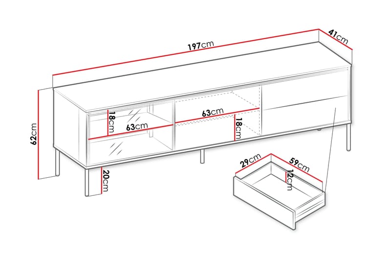 Basici Tv-Taso 197x41 cm - Harmaa/Vihreä - Huonekalut - TV- & Mediakalusteet - Tv taso & Mediataso