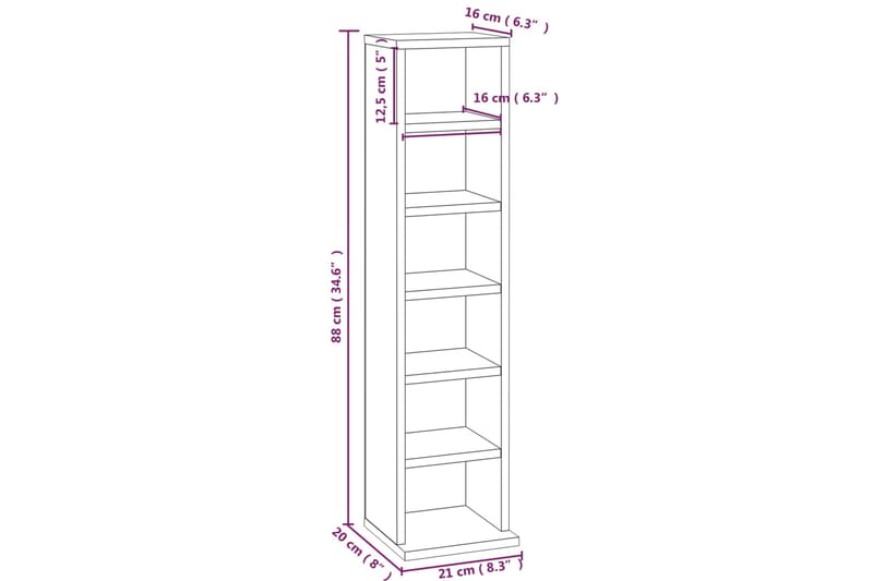 beBasic CD-hylly harmaa Sonoma 21x20x88 cm tekninen puu - Harmaa - Huonekalut - TV- & Mediakalusteet - CD-hylly & DVD-hylly