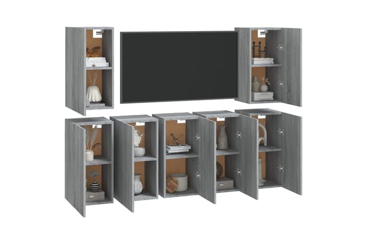 beBasic TV-kaapit 7 kpl harmaa Sonoma 30,5x30x60 cm tekninen puu - Harmaa - Tv taso & Mediataso