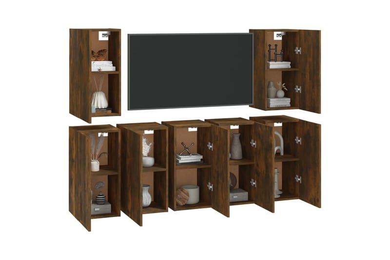 beBasic TV-kaapit 7 kpl savutammi 30,5x30x60 cm tekninen puu - Ruskea - Huonekalut - TV- & Mediakalusteet - Tv taso & Mediataso