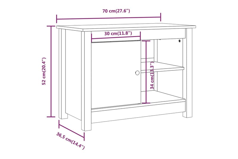 beBasic TV-kaappi harmaa 70x36,5x52 cm täysi mänty - Harmaa - Tv taso & Mediataso