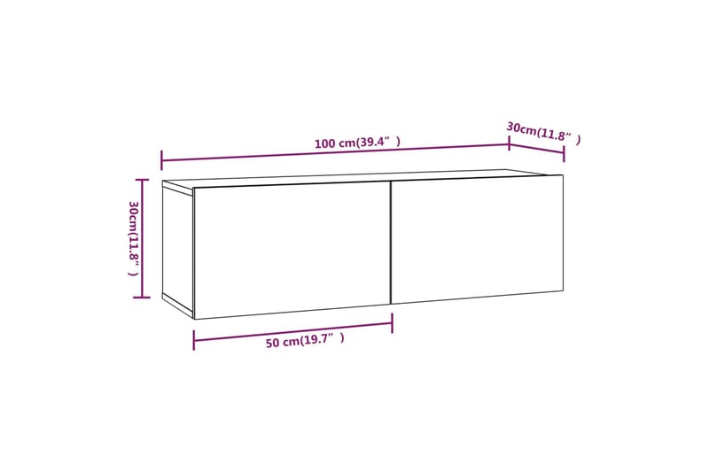 beBasic TV-seinäkaapit 2 kpl betoninharmaa 100x30x30 cm tekninen puu - Harmaa - Tv taso & Mediataso