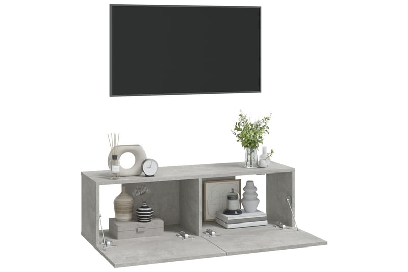 beBasic TV-seinäkaapit 2 kpl betoninharmaa 100x30x30 cm tekninen puu - Harmaa - Huonekalut - TV- & Mediakalusteet - Tv taso & Mediataso