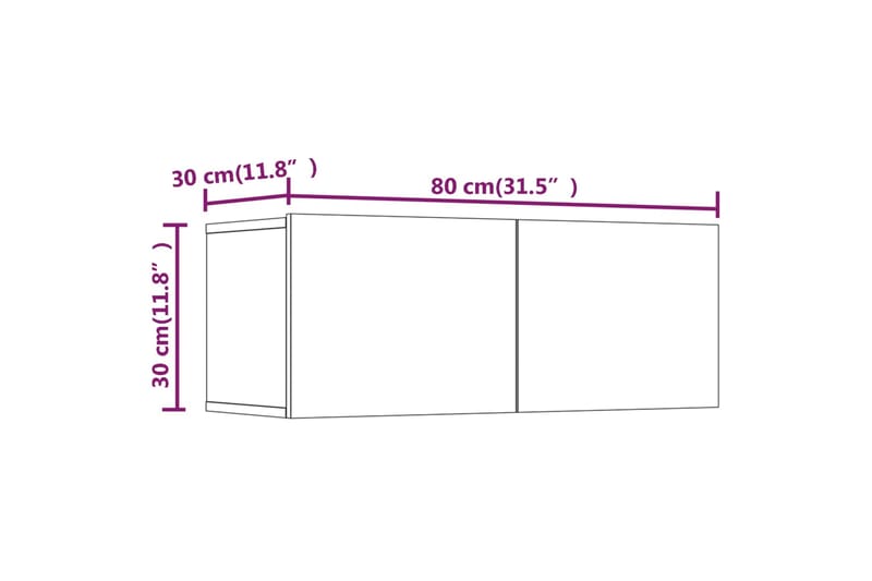 beBasic TV-seinäkaapit 2 kpl ruskea tammi 80x30x30 cm tekninen puu - Ruskea - Tv taso & Mediataso