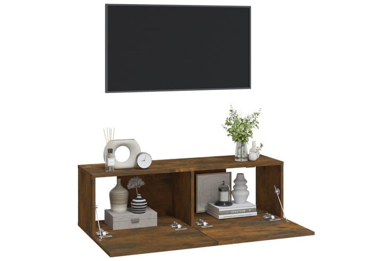 beBasic TV-seinäkaapit 2 kpl savutammi 100x30x30 cm tekninen puu - Ruskea - Huonekalut - TV- & Mediakalusteet - Tv taso & Mediataso