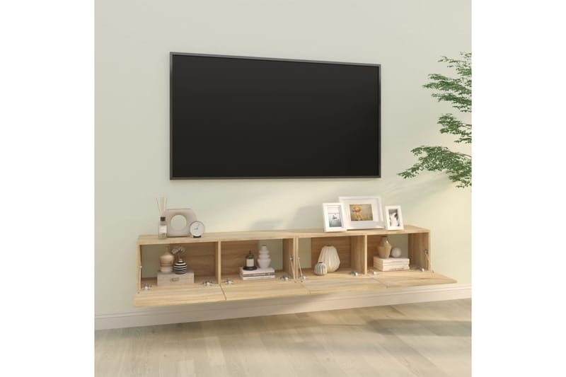 beBasic TV-seinäkaapit 2 kpl Sonoma-tammi 100x30x30 cm tekninen puu - Ruskea - Tv taso & Mediataso