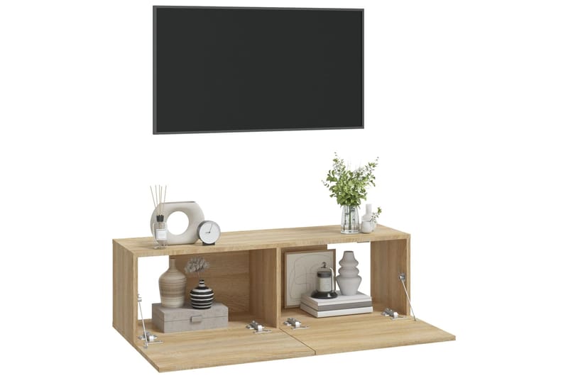 beBasic TV-seinäkaapit 2 kpl Sonoma-tammi 100x30x30 cm tekninen puu - Ruskea - Huonekalut - TV- & Mediakalusteet - Tv taso & Mediataso