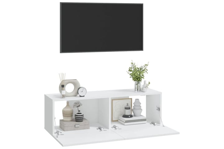 beBasic TV-seinäkaapit 2 kpl valkoinen 100x30x30 cm tekninen puu - Valkoinen - Tv taso & Mediataso