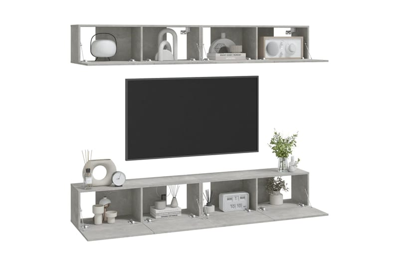 beBasic TV-seinäkaapit 4 kpl betoninharmaa 100x30x30 cm - Harmaa - Huonekalut - TV- & Mediakalusteet - Tv taso & Mediataso