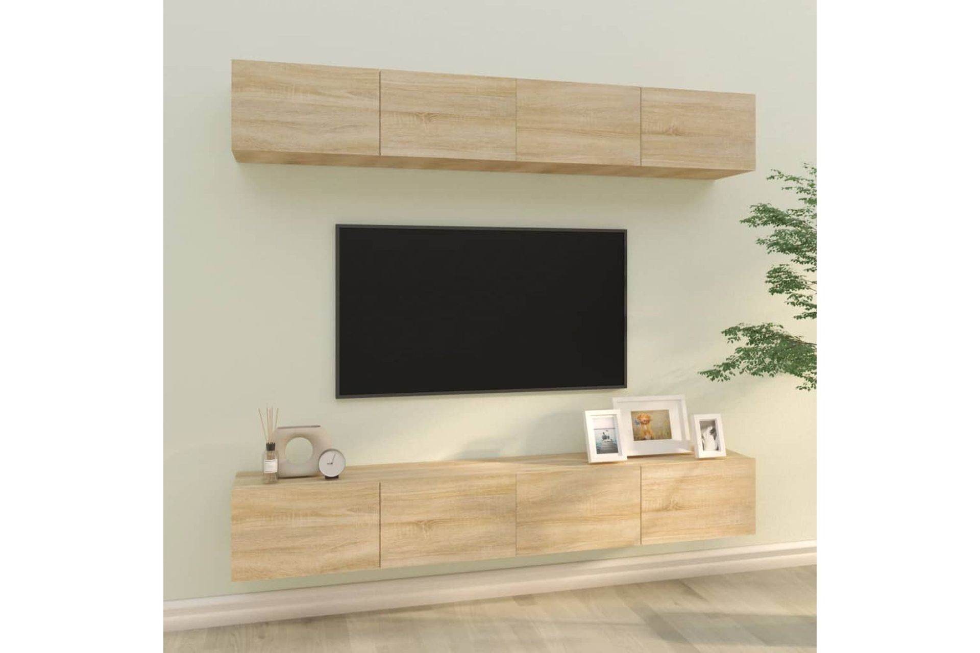 beBasic TV-seinäkaapit 4 kpl Sonoma-tammi 100x30x30 cm - Ruskea - Huonekalut - TV- & Mediakalusteet - Tv taso & Mediataso