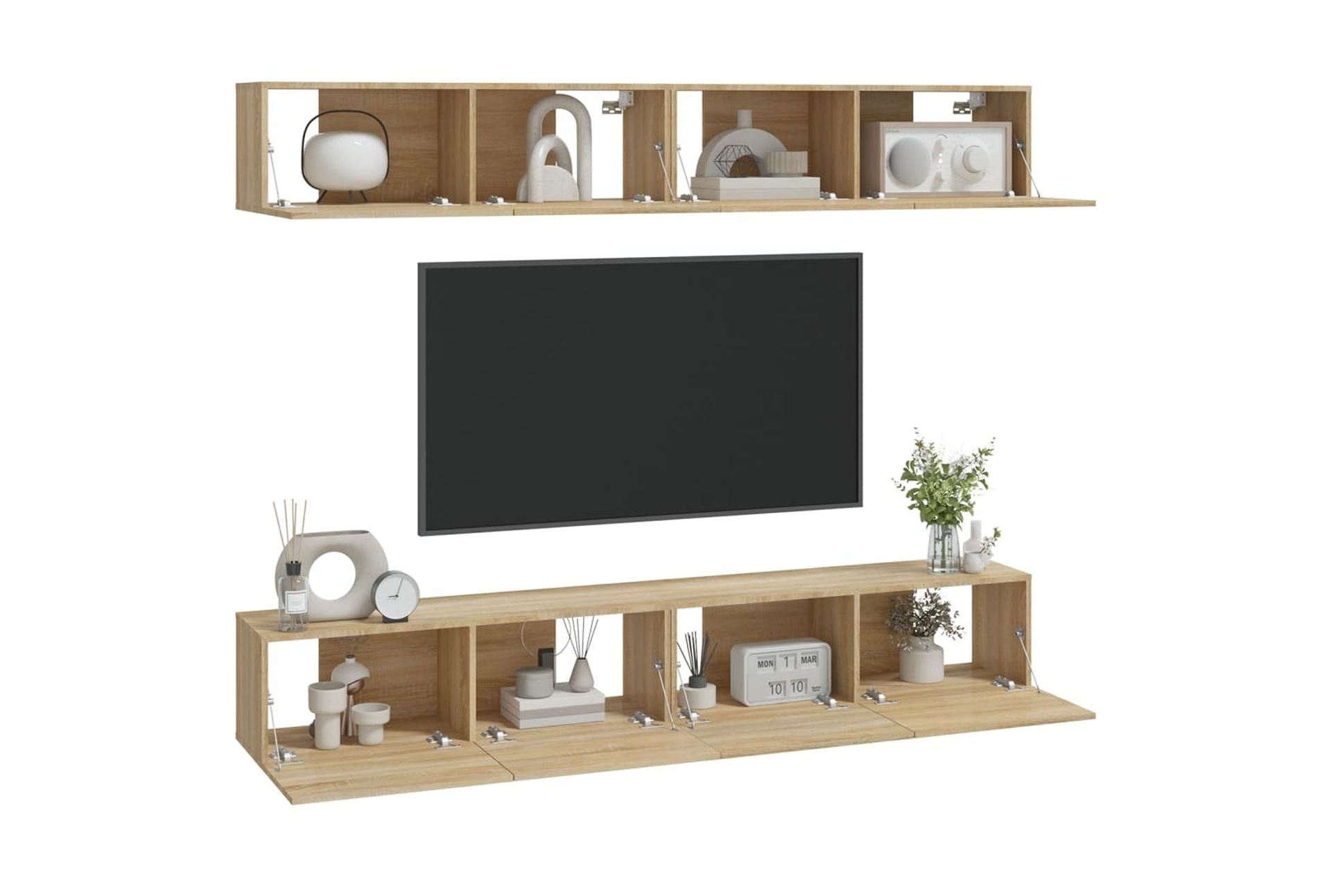 beBasic TV-seinäkaapit 4 kpl Sonoma-tammi 100x30x30 cm - Ruskea - Huonekalut - TV- & Mediakalusteet - Tv taso & Mediataso