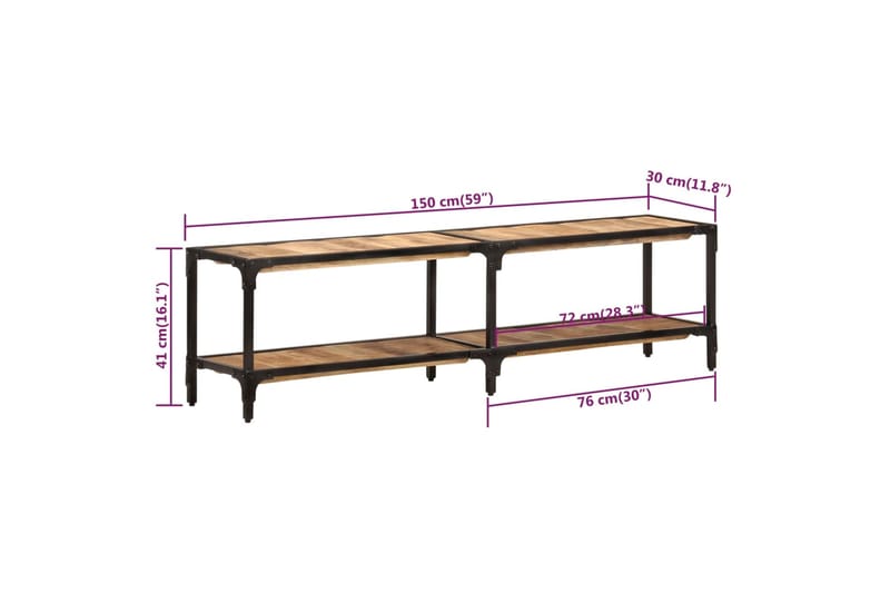 beBasic TV-taso 150x30x41 cm täysi mangopuu - Ruskea - Tv taso & Mediataso