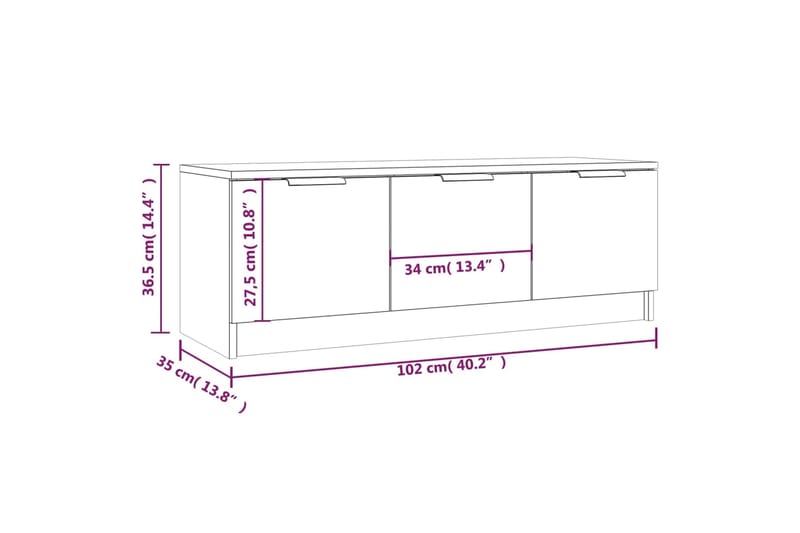 beBasic TV-taso harmaa Sonoma 102x35x36,5 cm tekninen puu - Harmaa - Huonekalut - TV- & Mediakalusteet - Tv taso & Mediataso